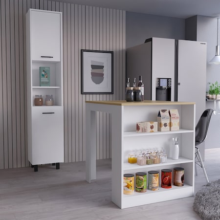 Tuhome Glendale 2 Piece Kitchen Set, Kitchen Island, Kitchen Pantry, White/Light Oak CKIT101